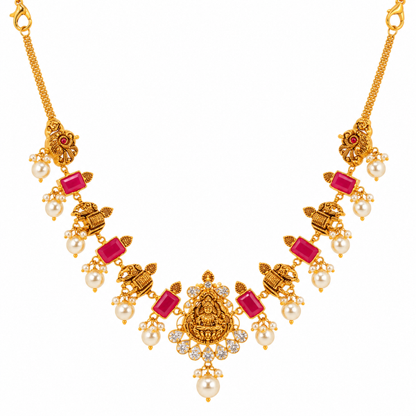 Gajraj Ruby 22KT Gold Temple Necklace
