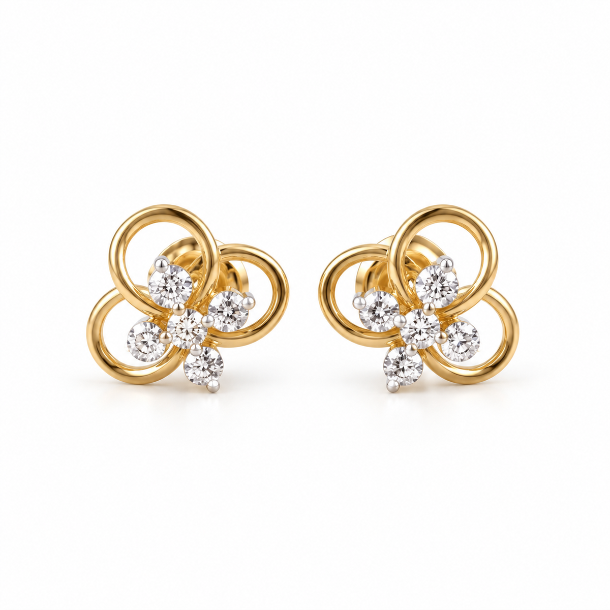 Graceful Flora 14KT Gold Diamond Stud Earrings