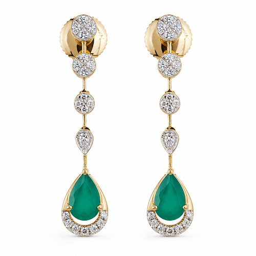 Green Quartz 14KT Gold Diamond Dangle Earrings