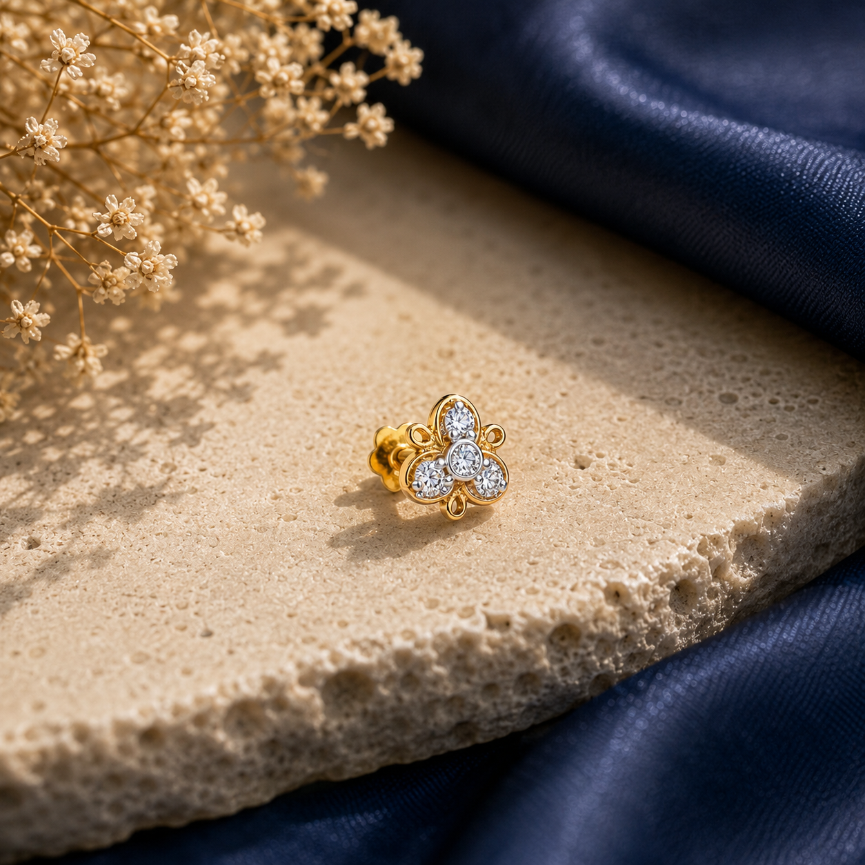 Happy Bloom 18KT Gold Diamond Nose Pin
