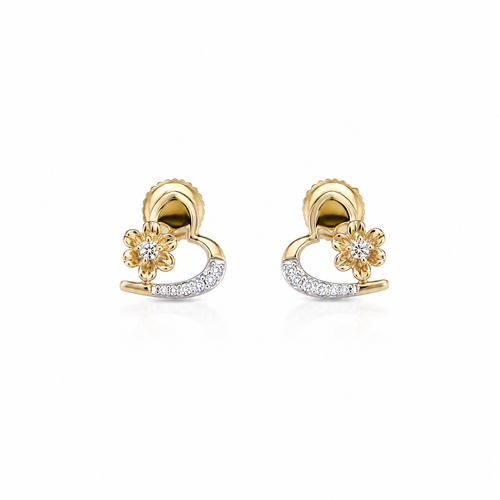 Heart Bloom 14KT Gold Diamond Stud Earrings