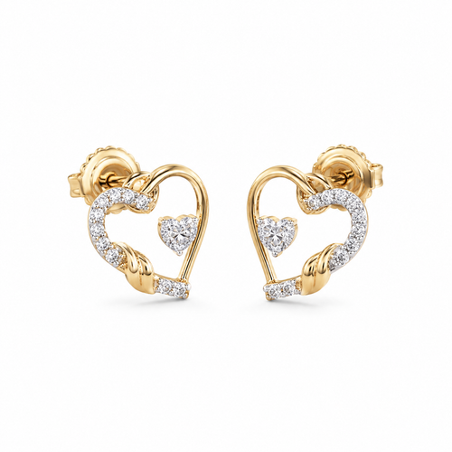 Heart in Heart 14KT Gold Diamond Stud Earrings