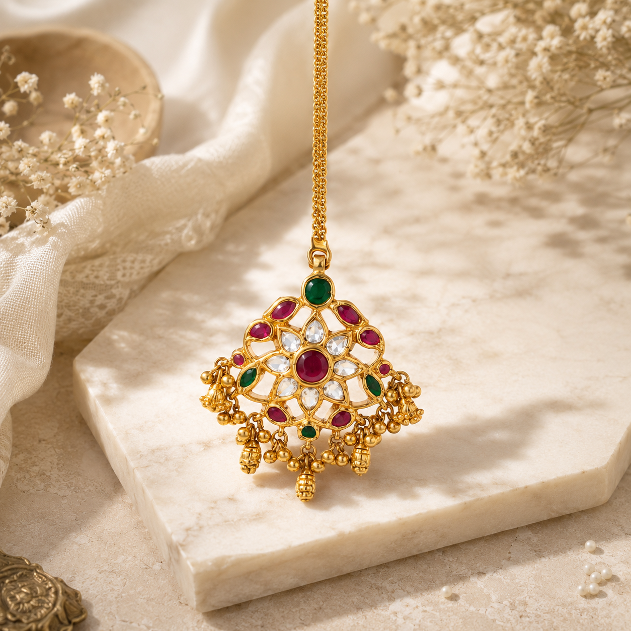 Hemani 22KT Gold Kundan Maang Tikka