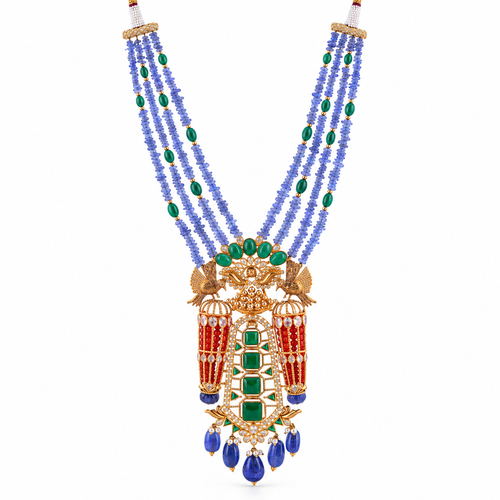 Heritage Bird Emerald 22KT Gold Beaded Necklace
