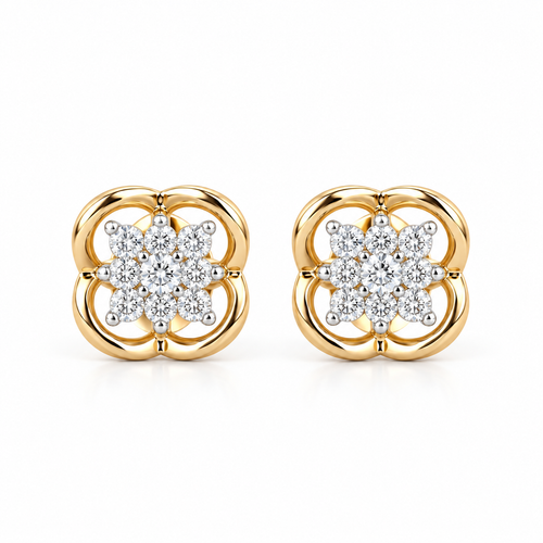 Hover Cluster 14KT Gold Diamond Stud Earrings