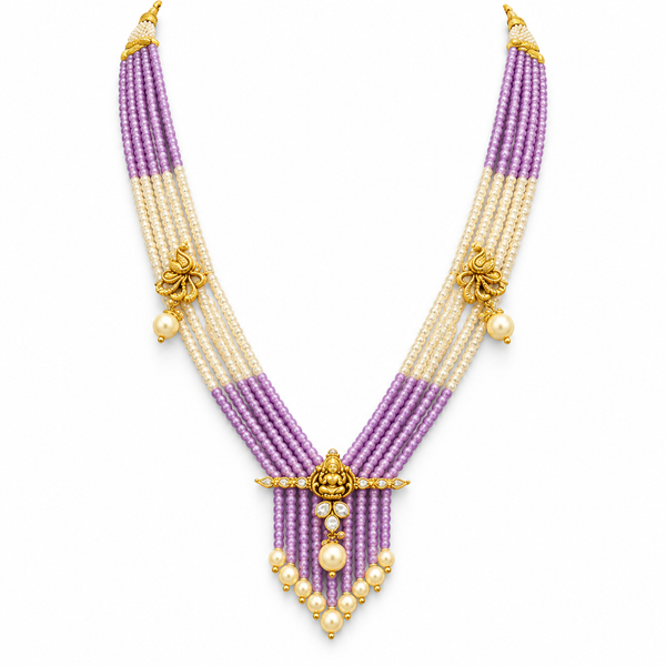 Lavender Majesty 22KT Gold Temple Beaded Necklace