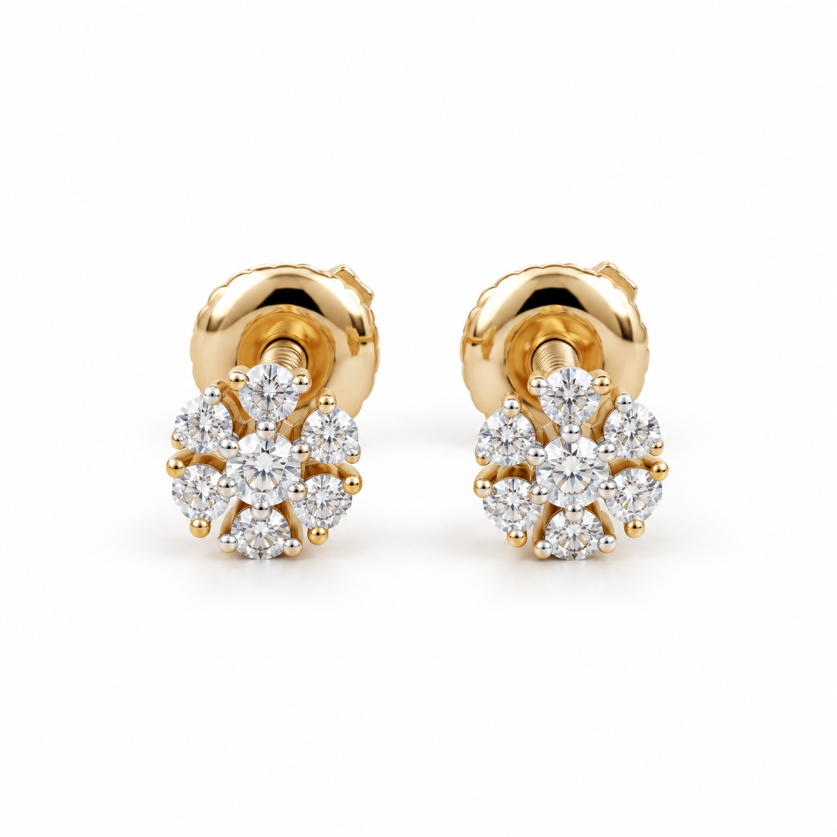 Lustrous Bouquet 14KT Gold Diamond Stud Earrings