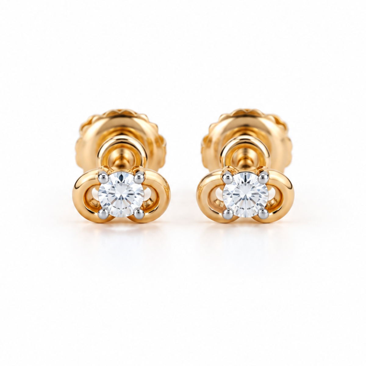 Luxe Clover 14KT Gold Diamond Stud Earrings
