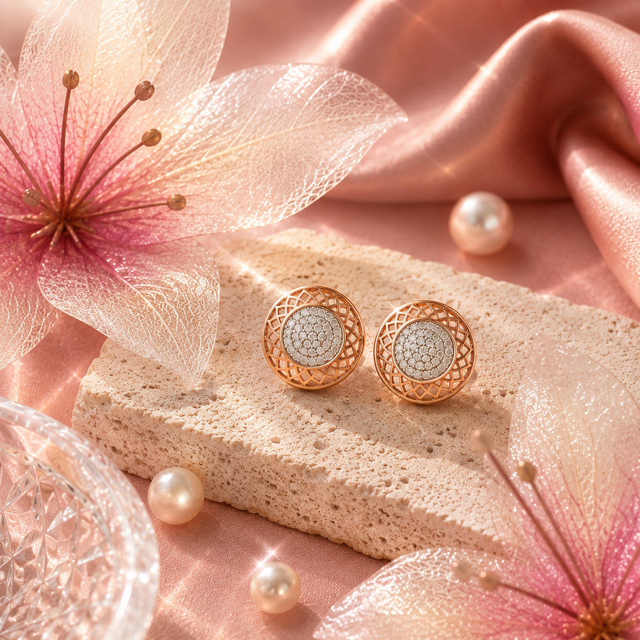 Mandala 18KT Gold Diamond Stud Earrings