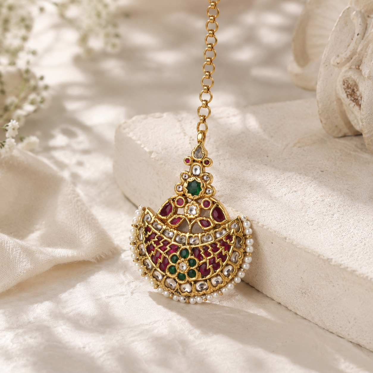 Manikya 22KT Gold Kundan Maang Tikka