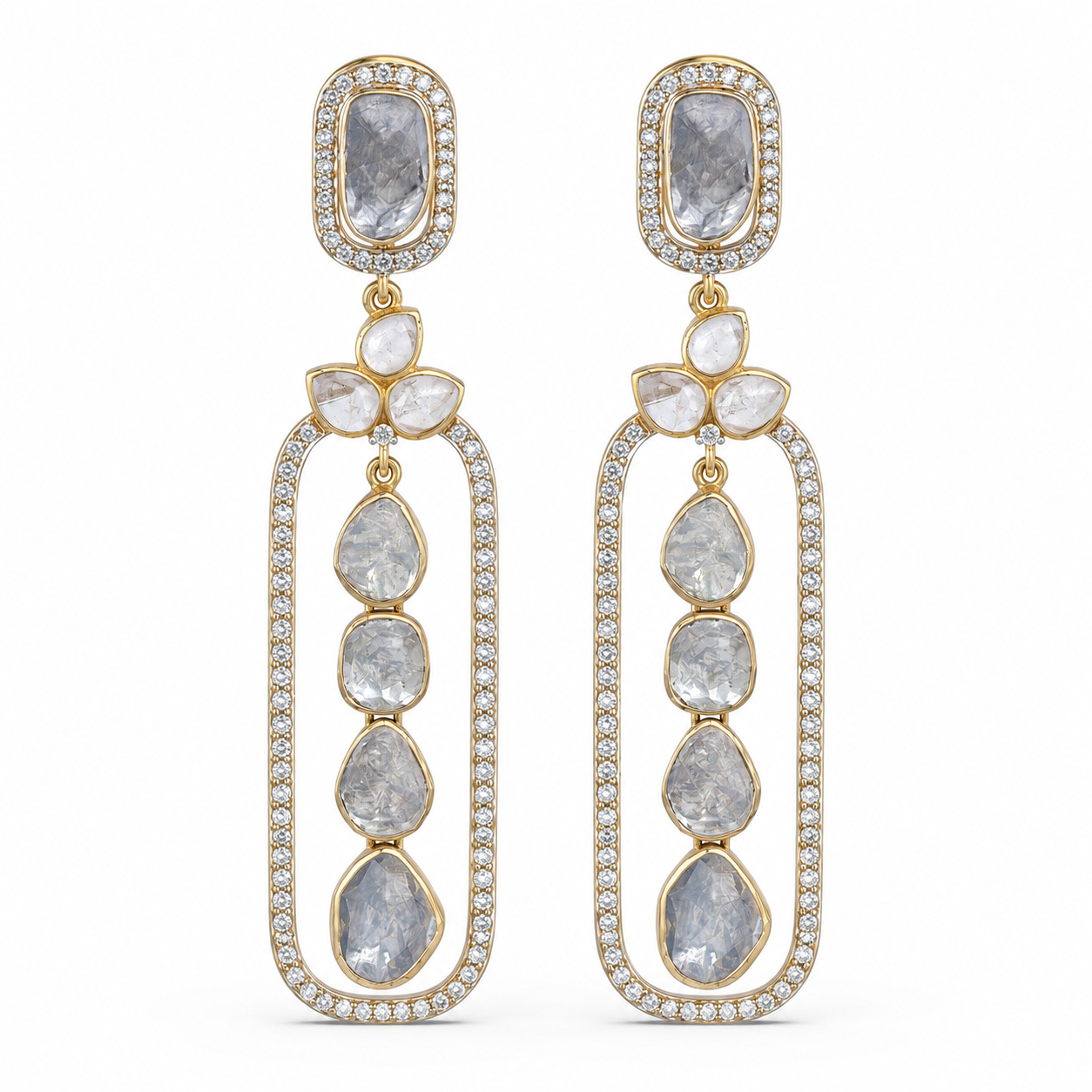 Meena Polki 14KT Gold Diamond Dangle Earrings