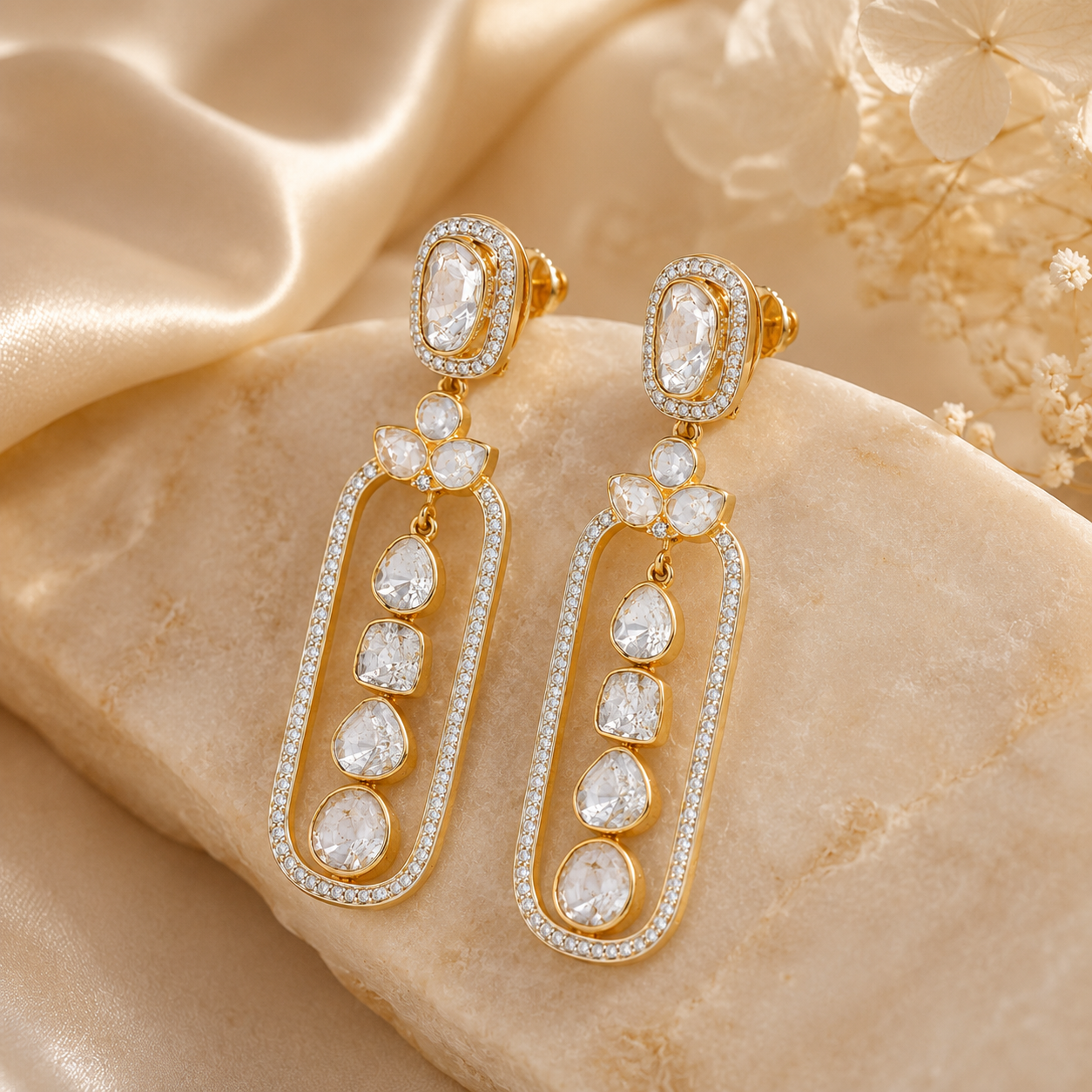 Meena Polki 14KT Gold Diamond Dangle Earrings