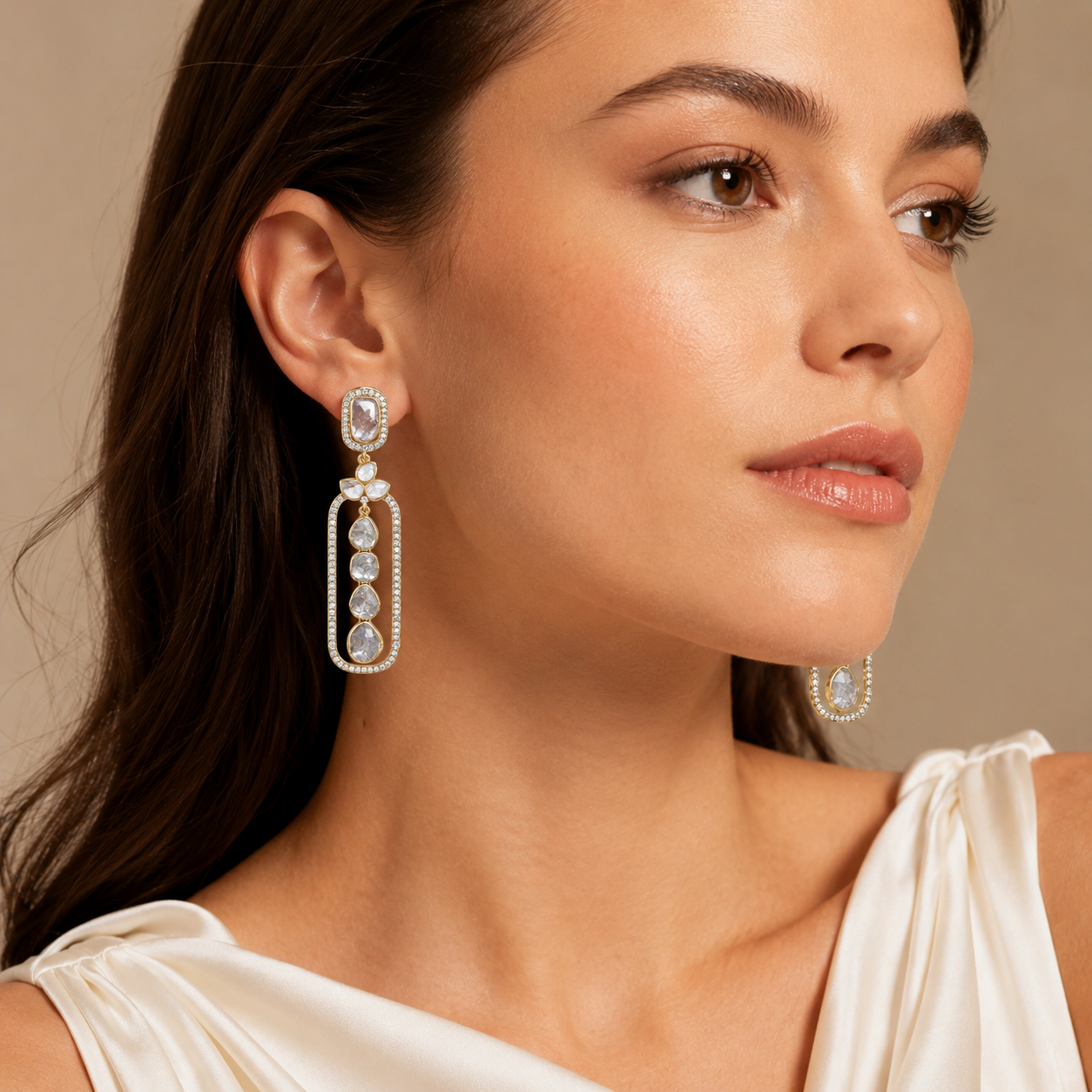 Meena Polki 14KT Gold Diamond Dangle Earrings