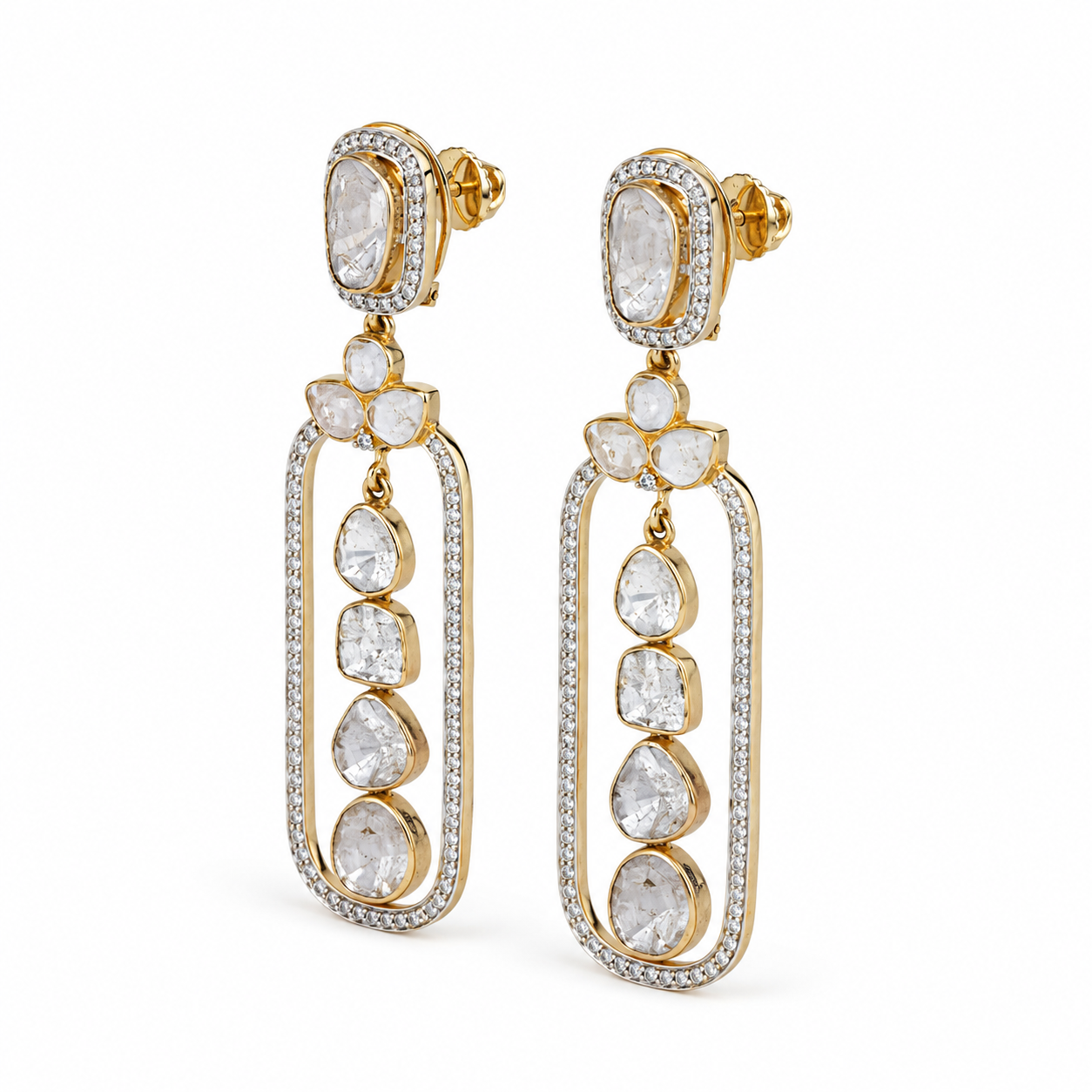 Meena Polki 14KT Gold Diamond Dangle Earrings