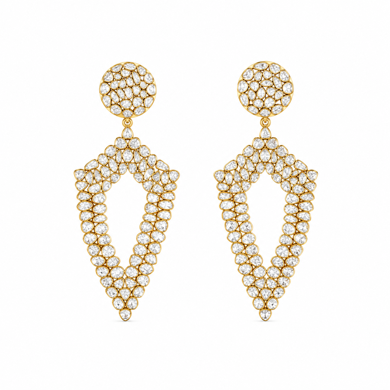 Meera Polki 14KT Gold Diamond Dangle Earrings