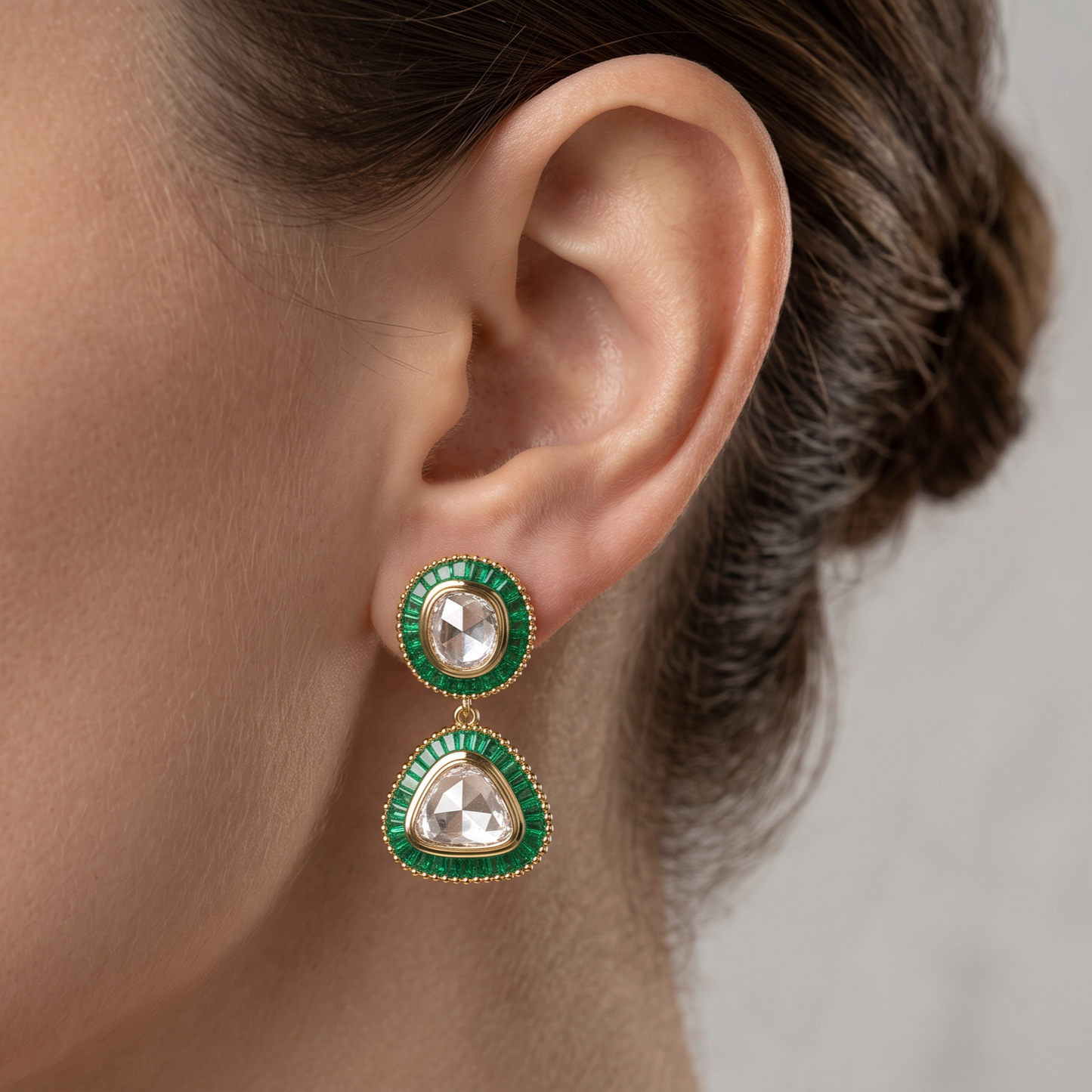 Navya Polki 14KT Gold Diamond Dangle Earrings