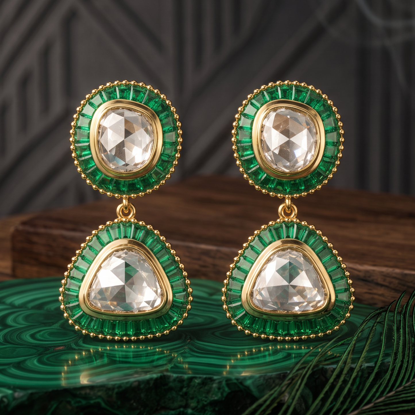 Navya Polki 14KT Gold Diamond Dangle Earrings
