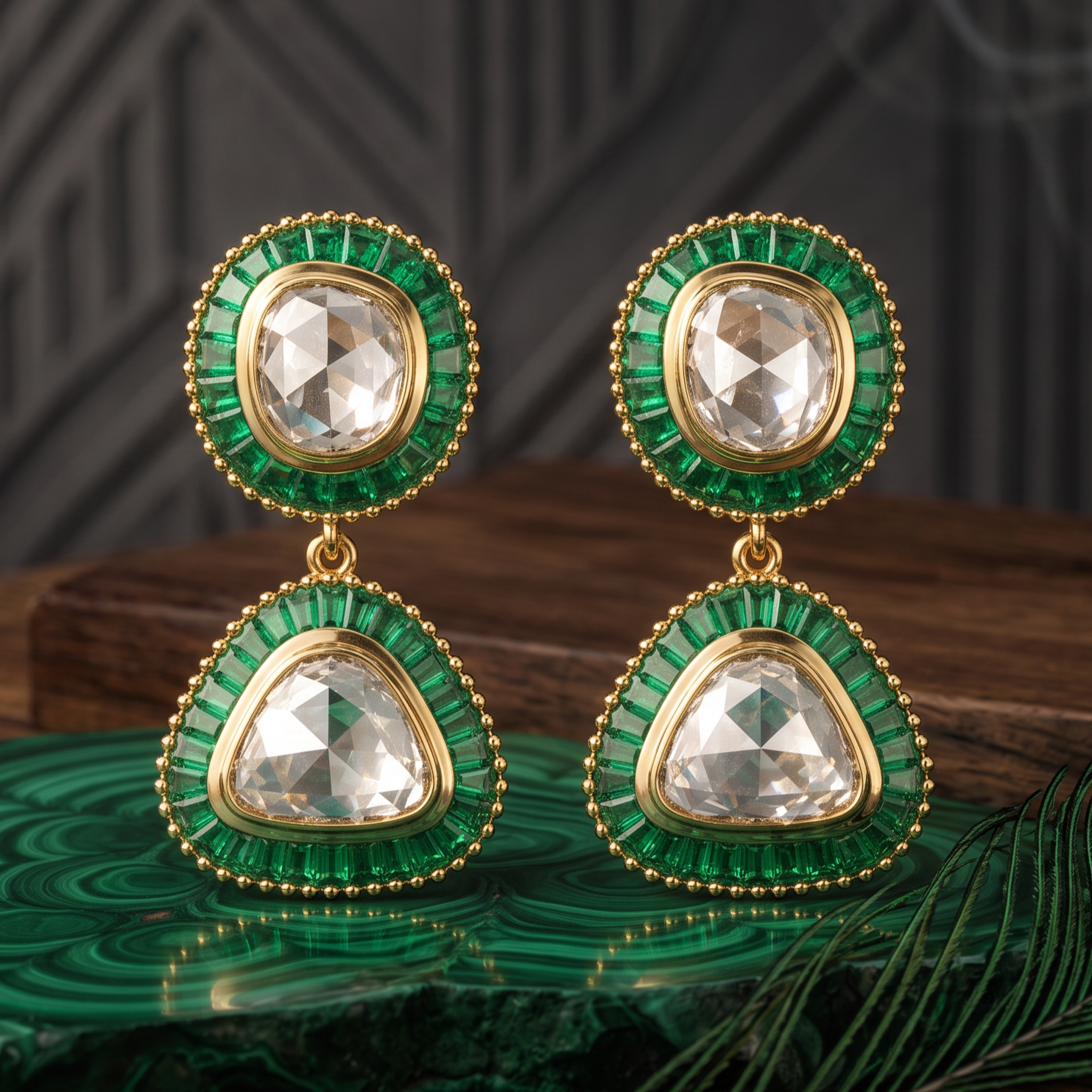 Navya Polki 14KT Gold Diamond Dangle Earrings