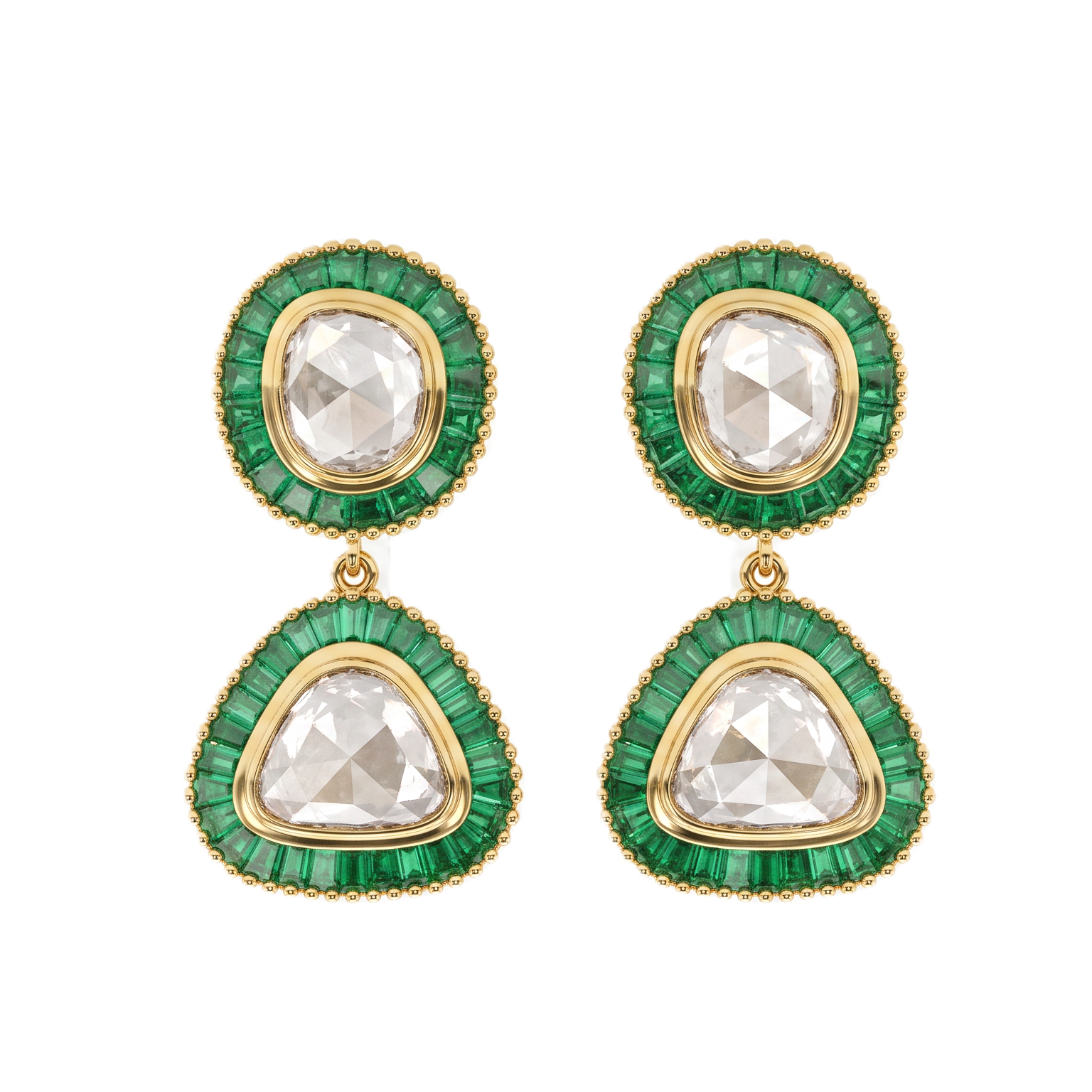 Navya Polki 14KT Gold Diamond Dangle Earrings