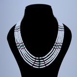 5 line Flat Rubi & Emerald Bead Pearl Mala