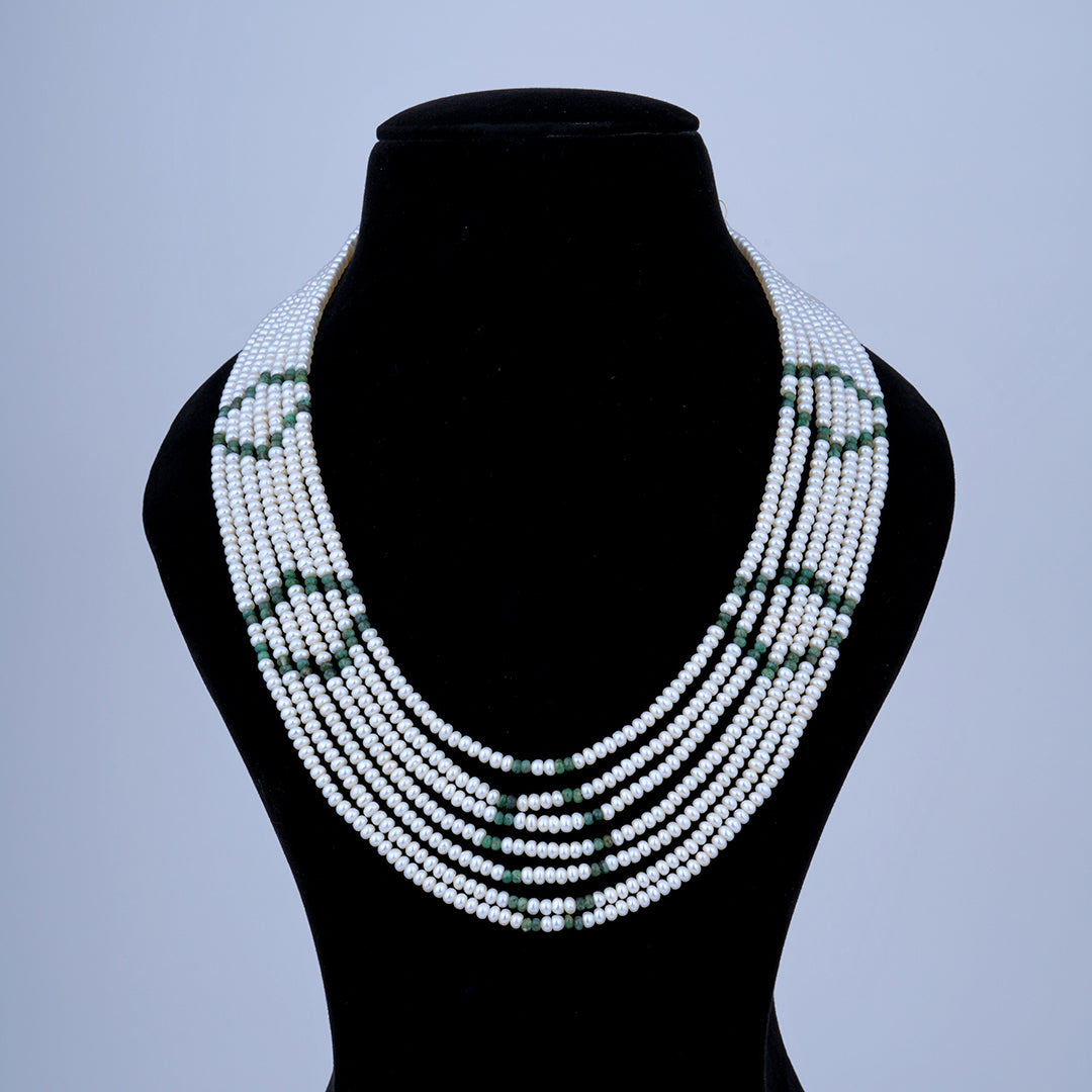 7 line Emerald Bead Pearl Mala