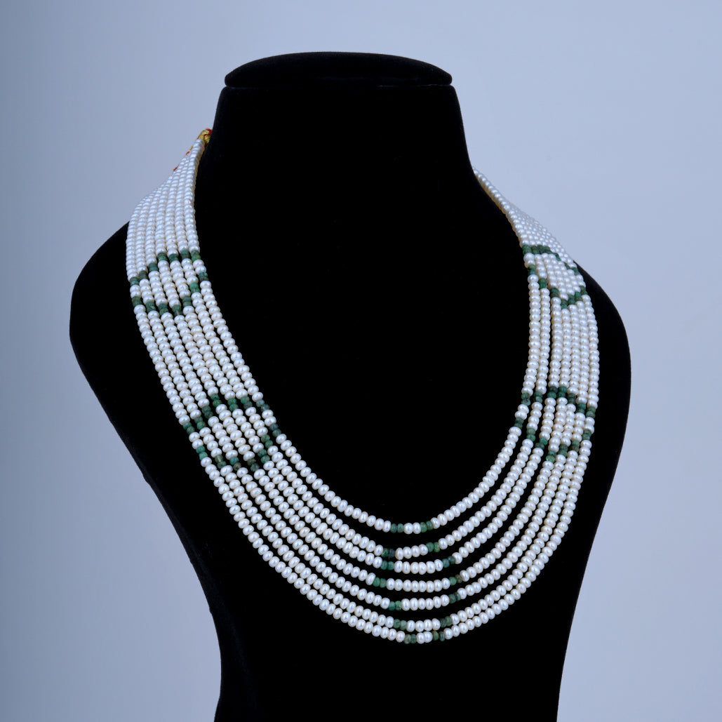 7 line Emerald Bead Pearl Mala
