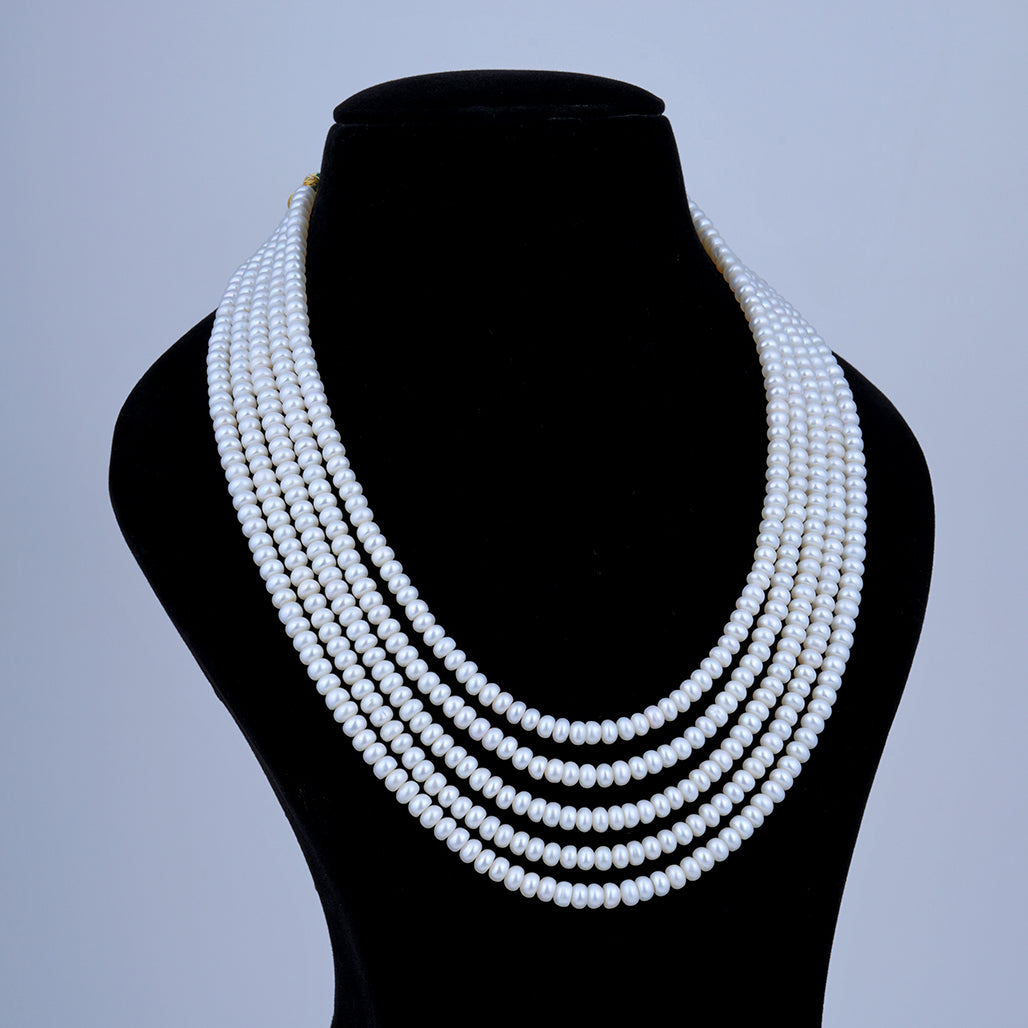 5 line White Flat Pearl Mala