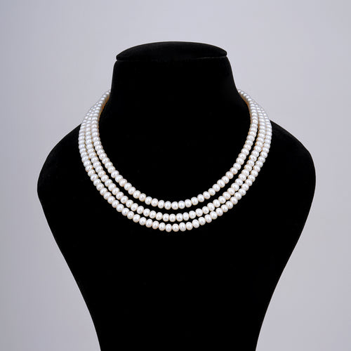 Vibrant Tri Layer White Pearl Necklace