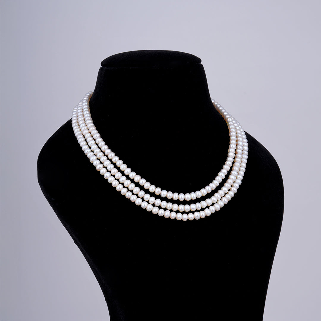 3 line- Pearl White Flat Mala