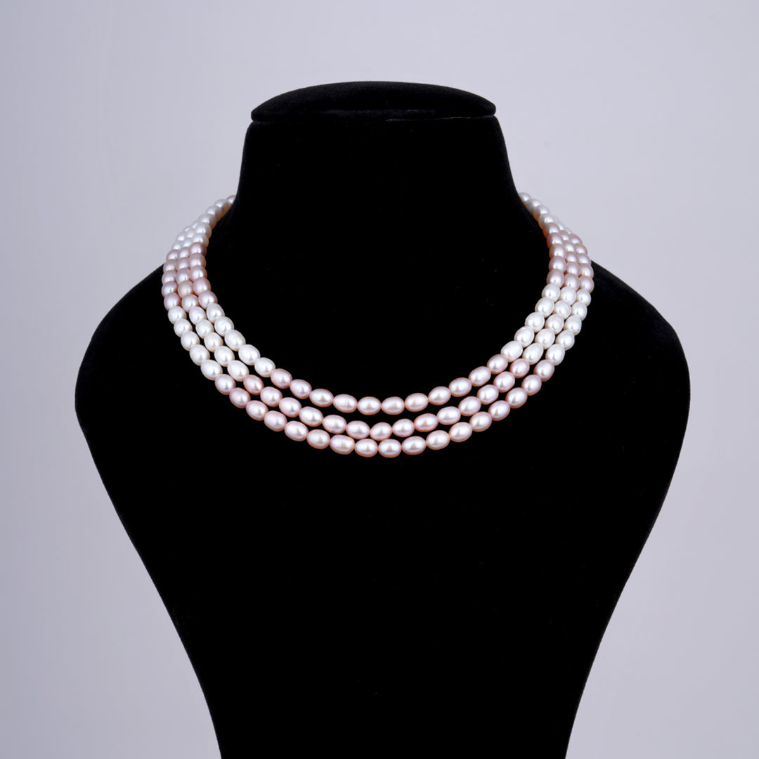 3 line- Pearl Rainbow Oval Mala