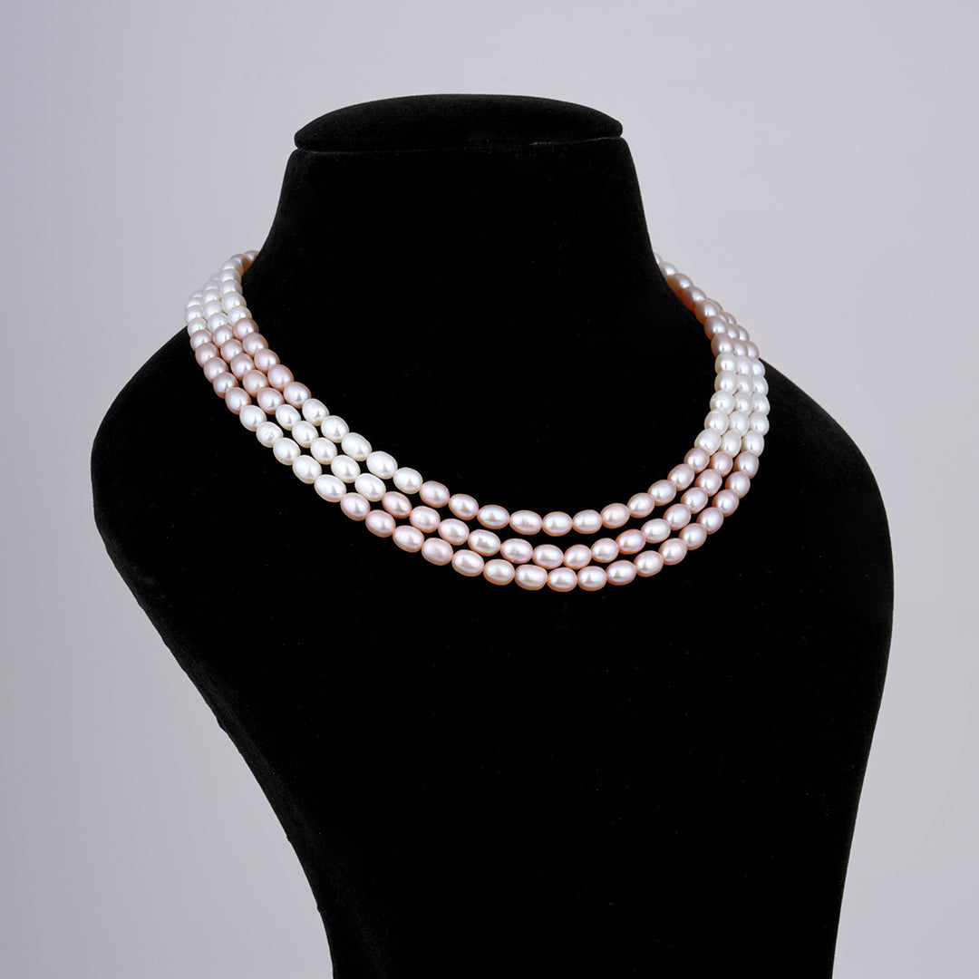 3 line- Pearl Rainbow Oval Mala