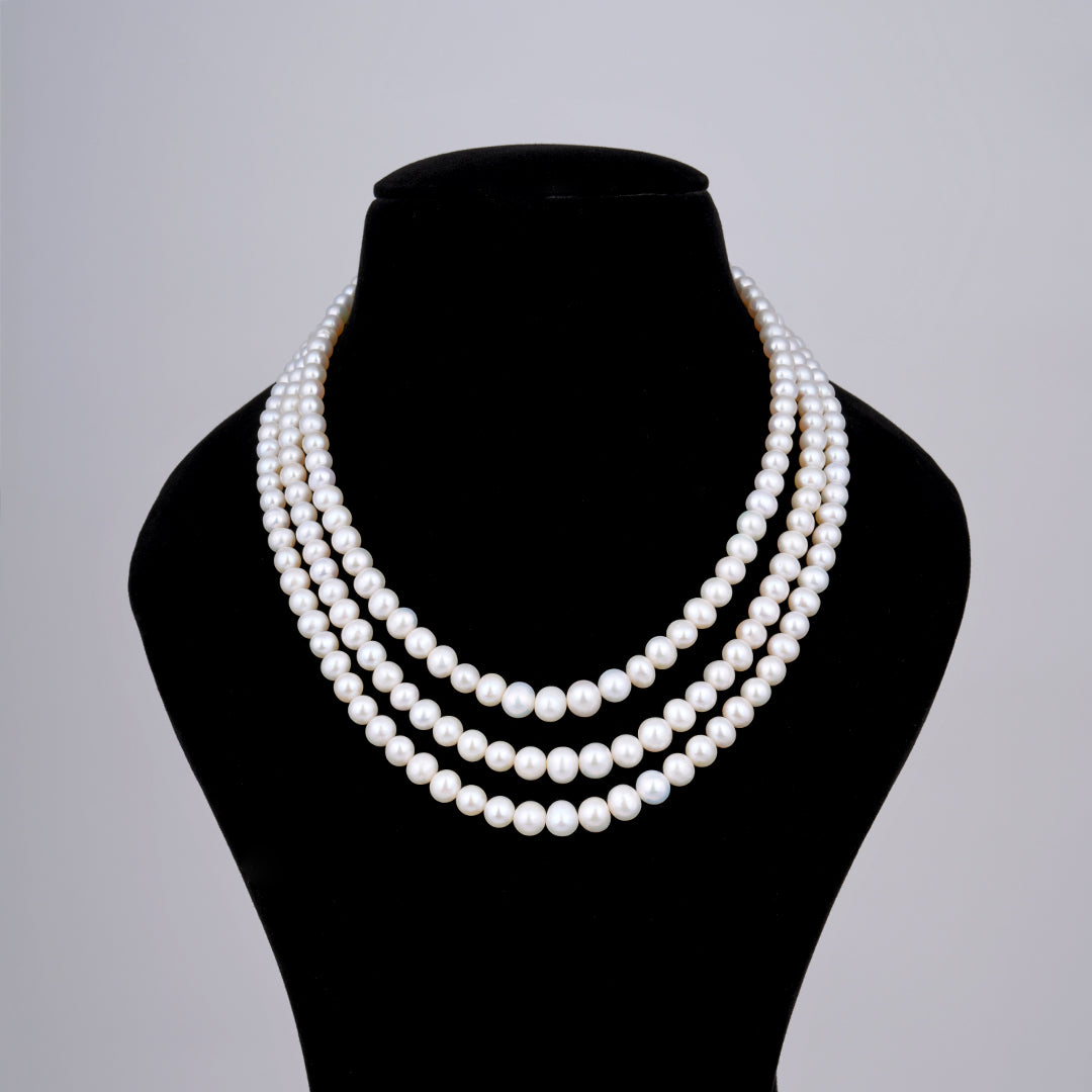 Tri Layer White Pearl Necklace