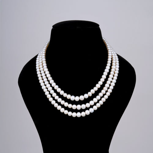 Tri Layer White Pearl Necklace
