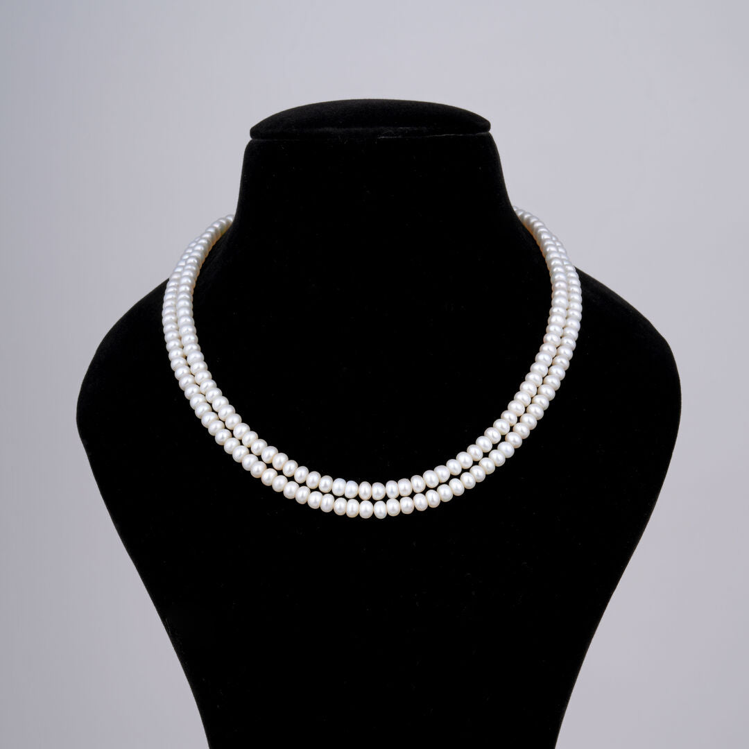 Dual Layer Flat White Pearl Necklace
