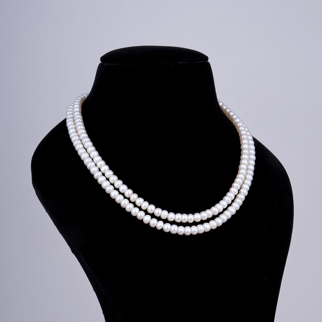 2 line White Flat Pearl Mala
