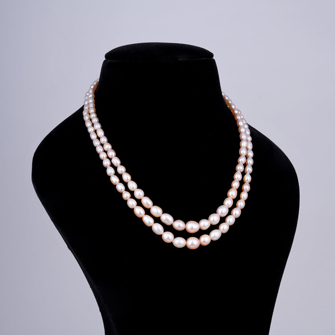 2 line Oval Peach Gradation Pearl Mala