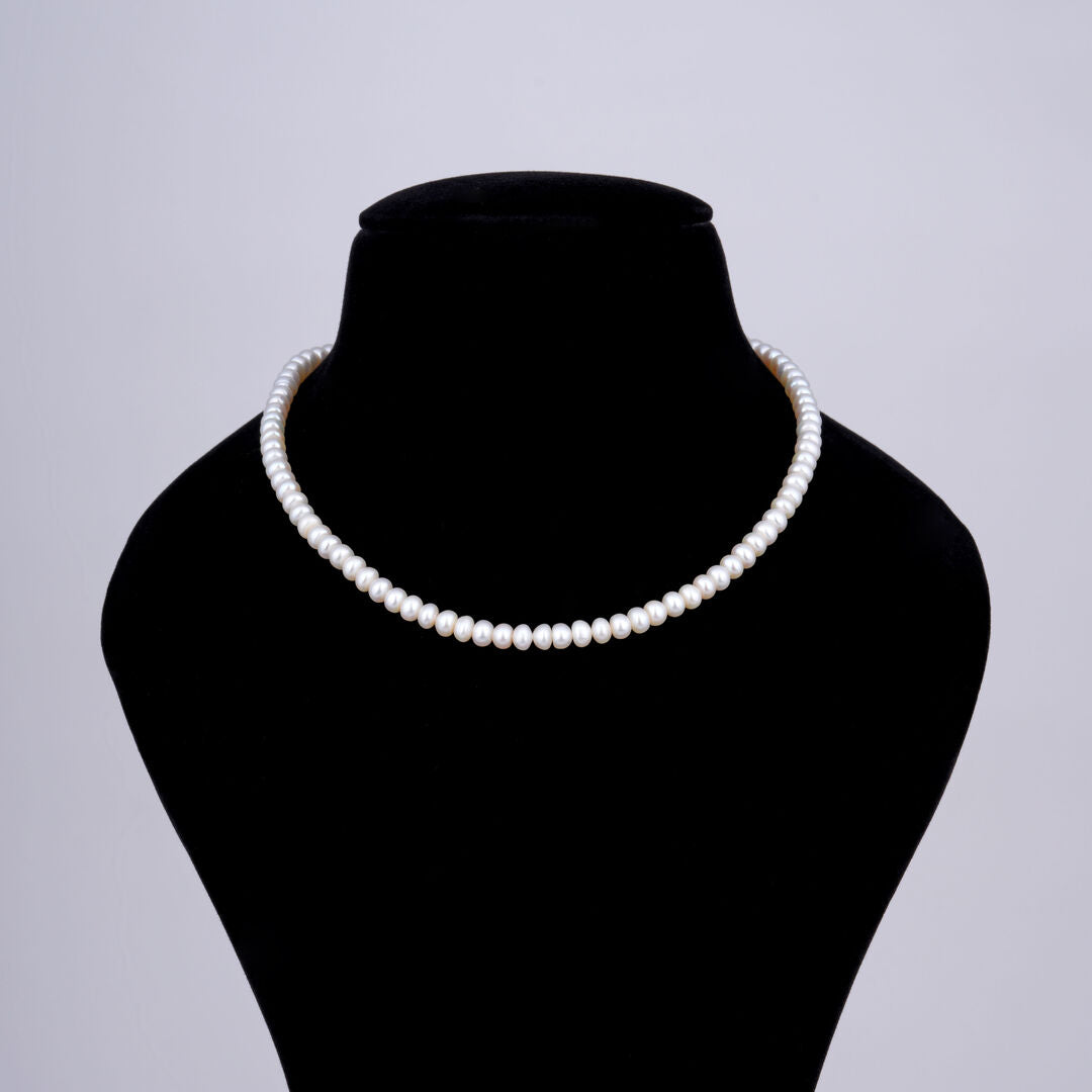 Single Strand Flat White Pearl Necklace