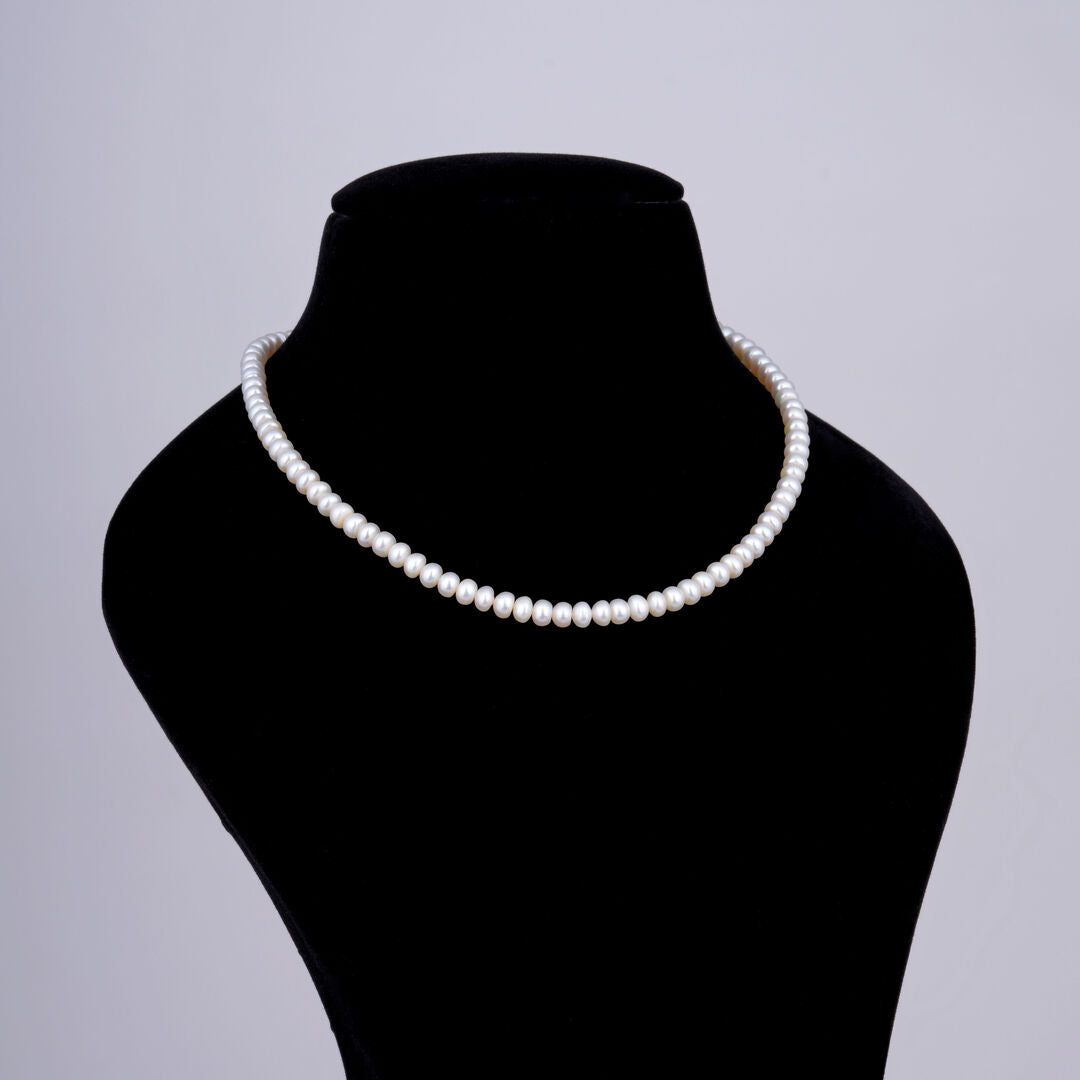 1 line White Flat Pearl Mala