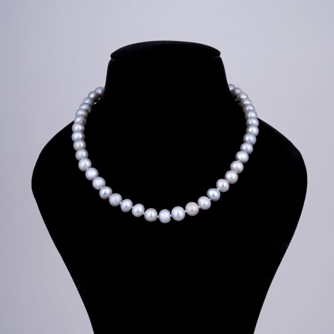 1 line Knotted Grey Round Pearl Mala