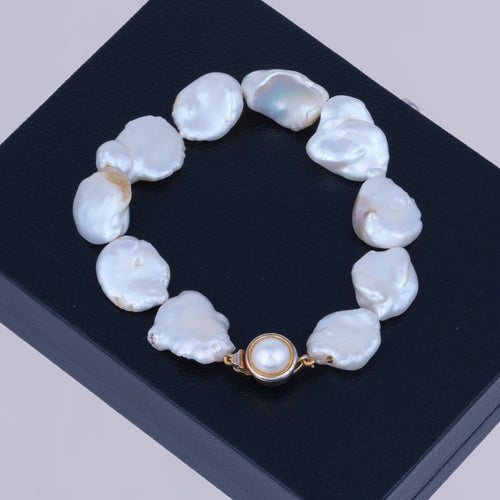 Flat Natural White Pearl Bracelet