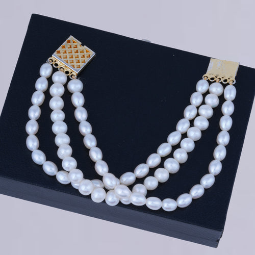 White Tri Layer Pearl Bracelet