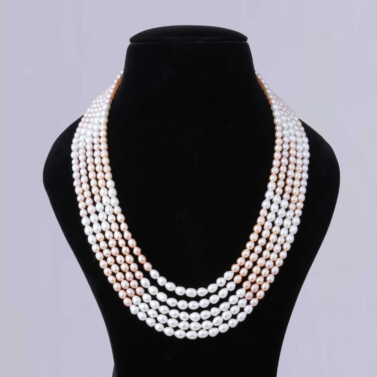 White & Peach 5-Layer Pearl Necklace