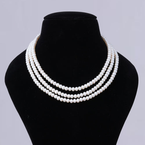 Shiny Tri Layer White Pearl Necklace