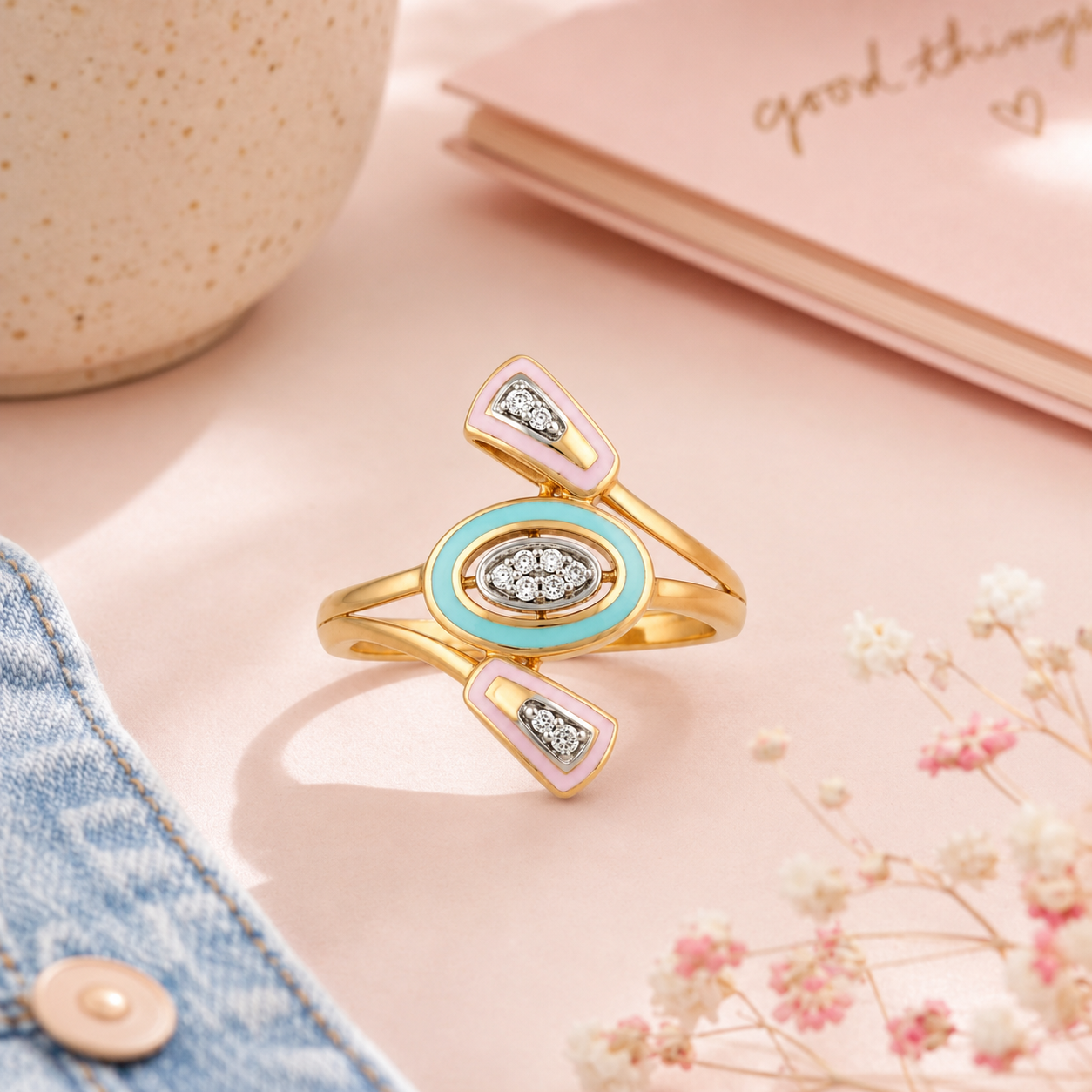 Pastel Riviera 22KT Gold Ring