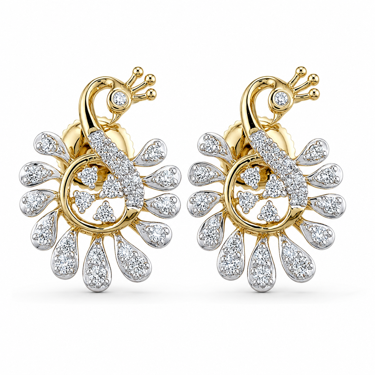 Peacock Sparkle 14KT Gold Diamond Stud Earrings