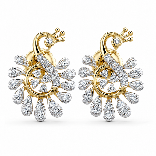 Peacock Sparkle 14KT Gold Diamond Stud Earrings