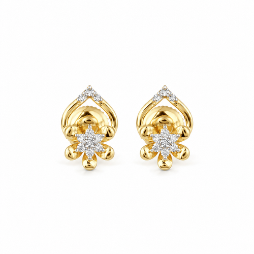 Perla Flower 14KT Gold Diamond Stud Earrings
