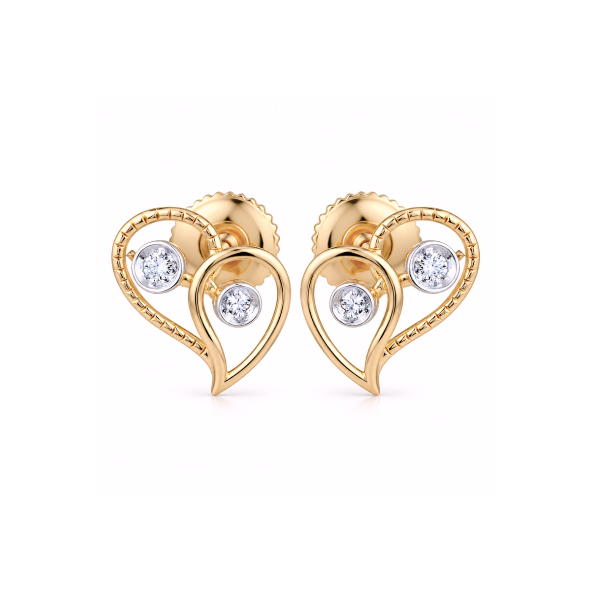 Petal Heart 14KT Gold Diamond Stud Earrings