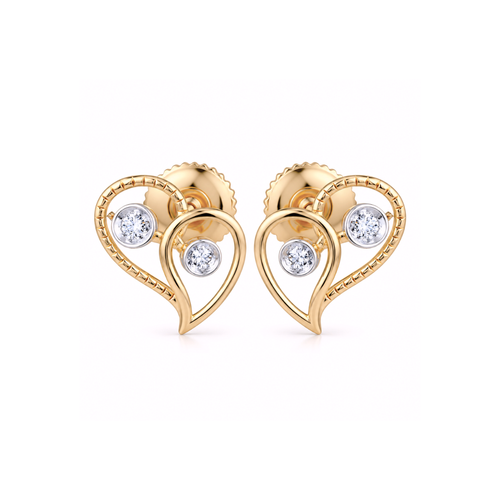 Petal Heart 14KT Gold Diamond Stud Earrings