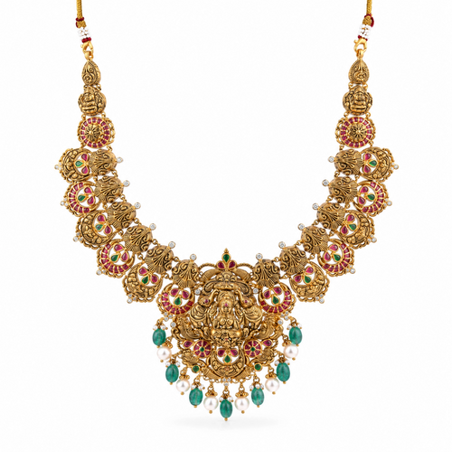 Prabhava Sculpted 22KT Gold Temple Necklace